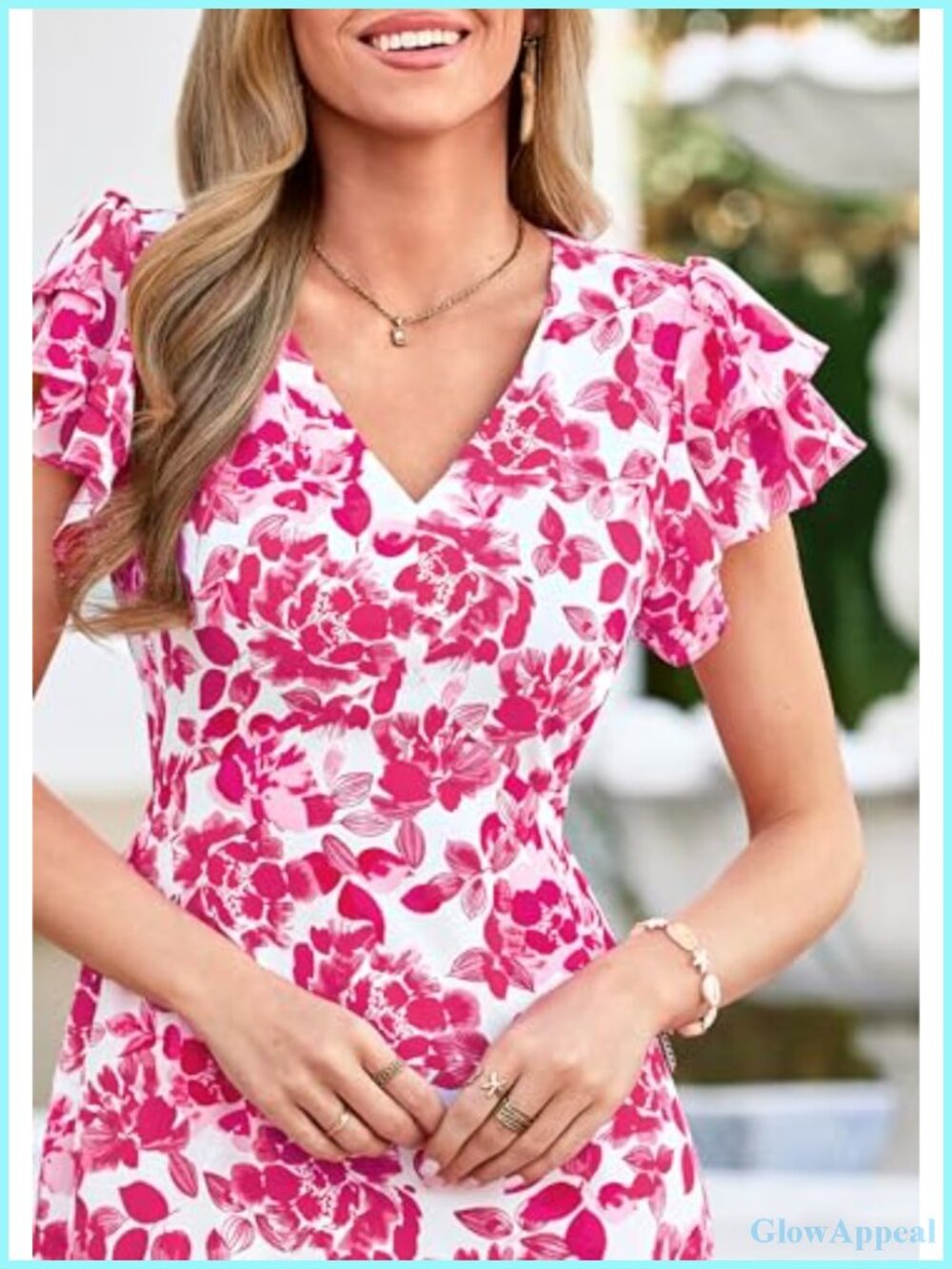 V Neck Ruffle Sleeve Maxi Dress with Pockets - Picture 4 of 6